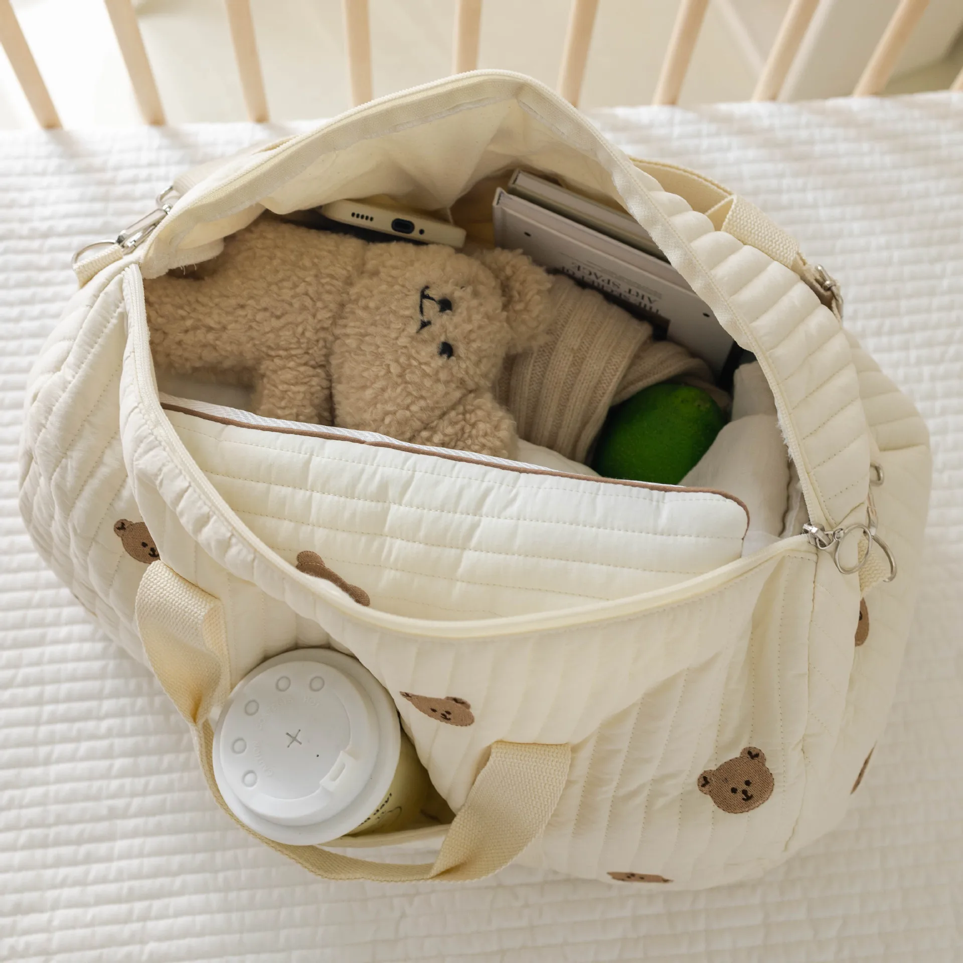 Little Bear Embroidered Mommy Tote Bag – Large Capacity Parent & Baby Shoulder Bag 2