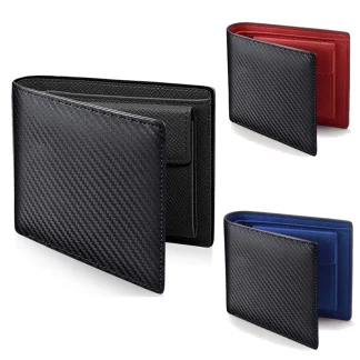 Carbon Fiber Texture Short Leather Wallet – Multi-Card Slim Bifold 1