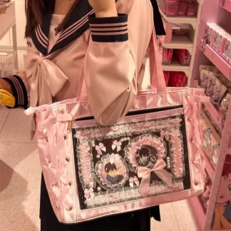 Pink Y2K Kawaii Ita Tote Bag – Clear Window Harajuku Handbag 2