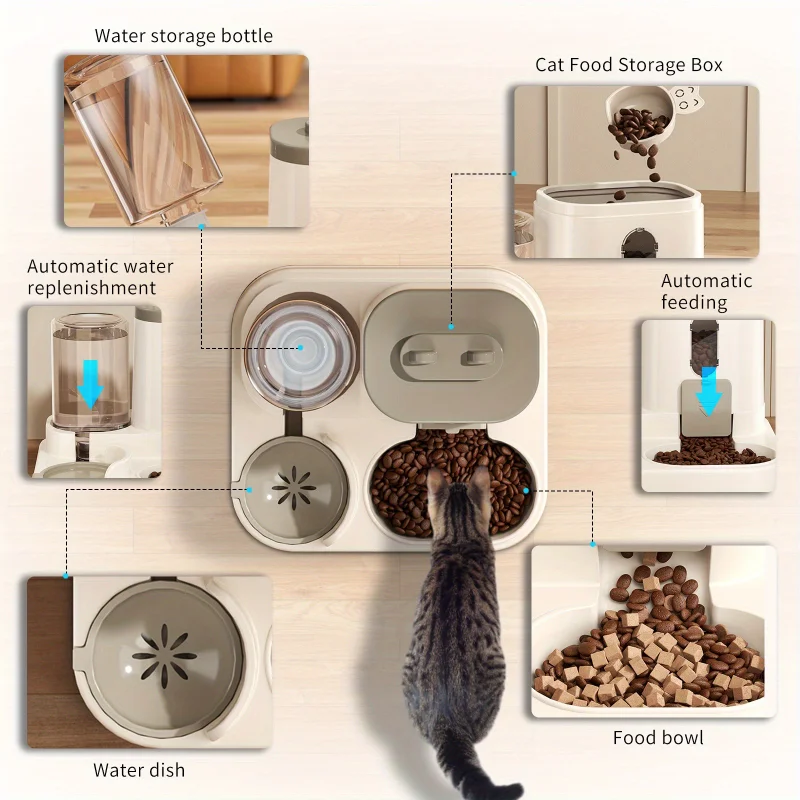 Automatic gravity pet feeder and water bowl with spill proof design 4