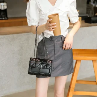 Quilted PU Chain Crossbody Bag – Chic Single Shoulder Purse 4
