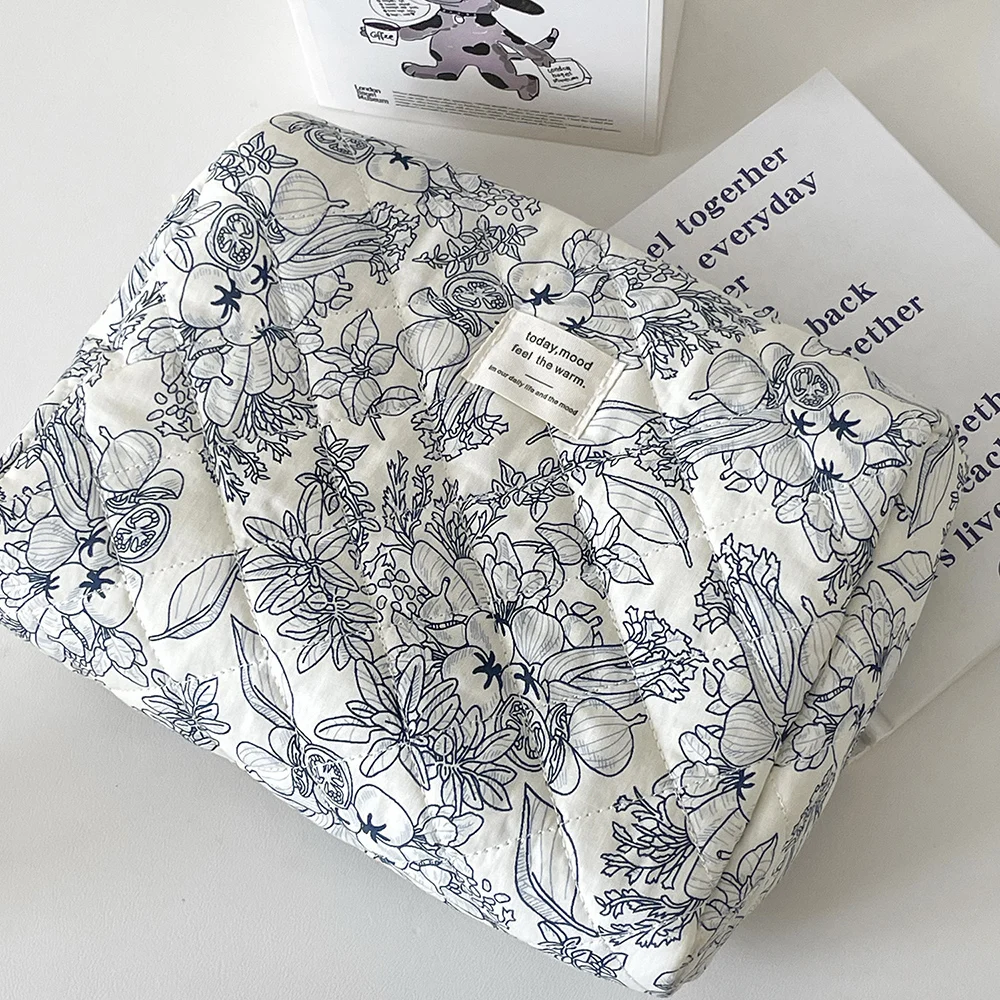 Vintage Floral Quilted Makeup Bag (Cotton, Zipper Travel Organizer) 5