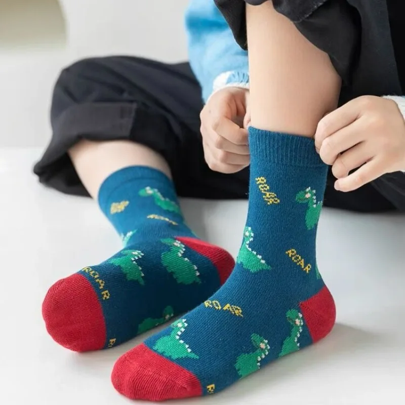 5-Pack Kids Dinosaur Socks – Soft Cotton Cartoon Socks for Boys & Girls 3