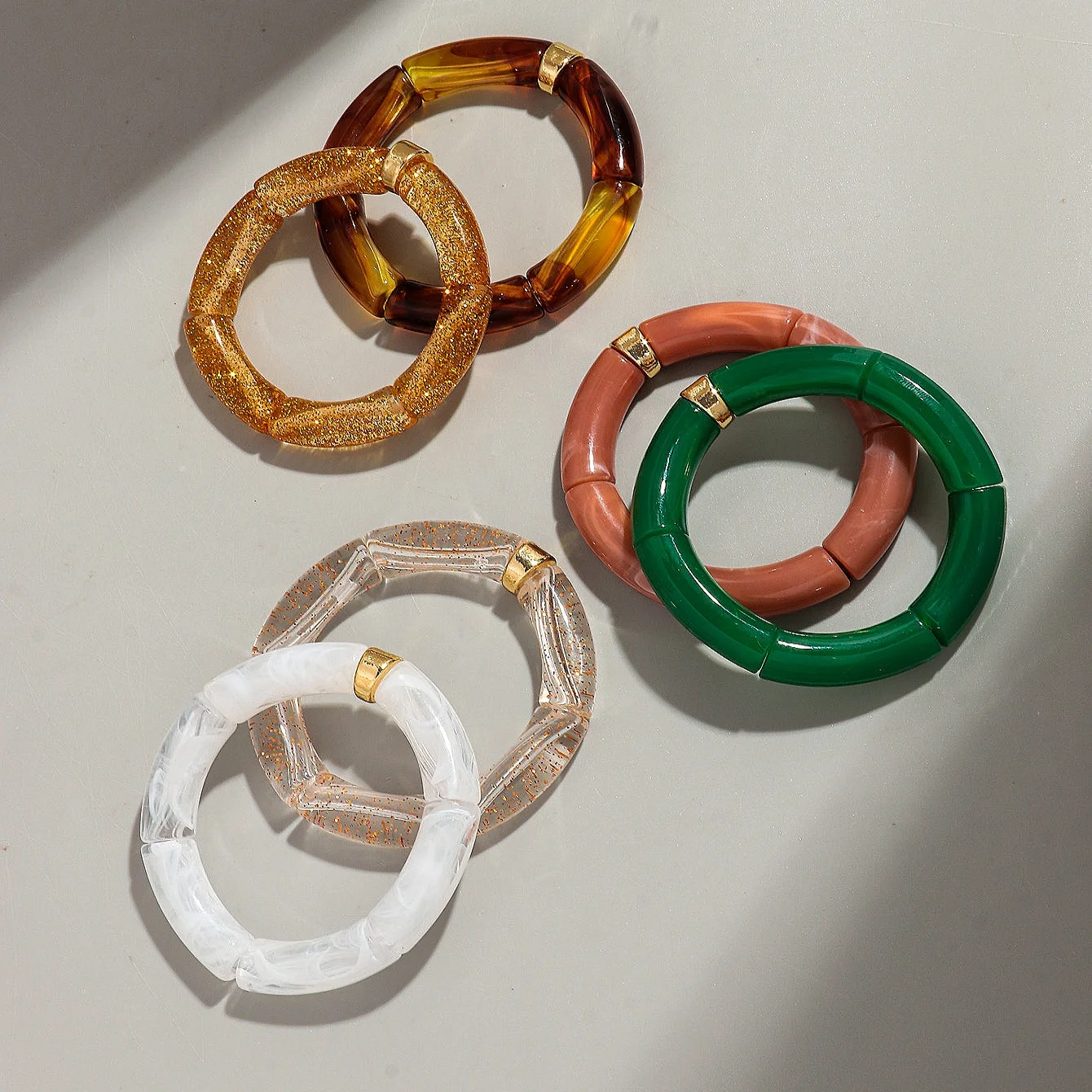 Soft Boho Chunky Acrylic Beaded Bracelet – Colorful Stretch Stackable Bangle 6