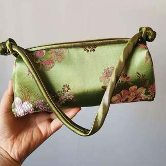 Elegant Satin Handbag with Oriental-Inspired Design for Women