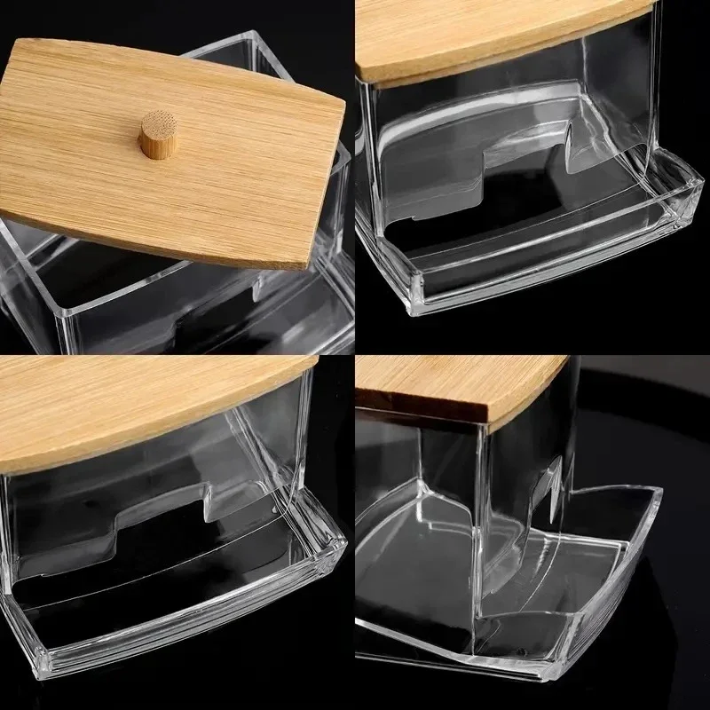 Clear cotton swab storage box – square organizer with bamboo lid 5