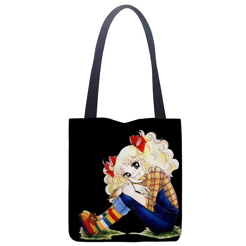 Cute Candy Print Linen Tote Bag – Casual Shoulder Shopping Bag 3