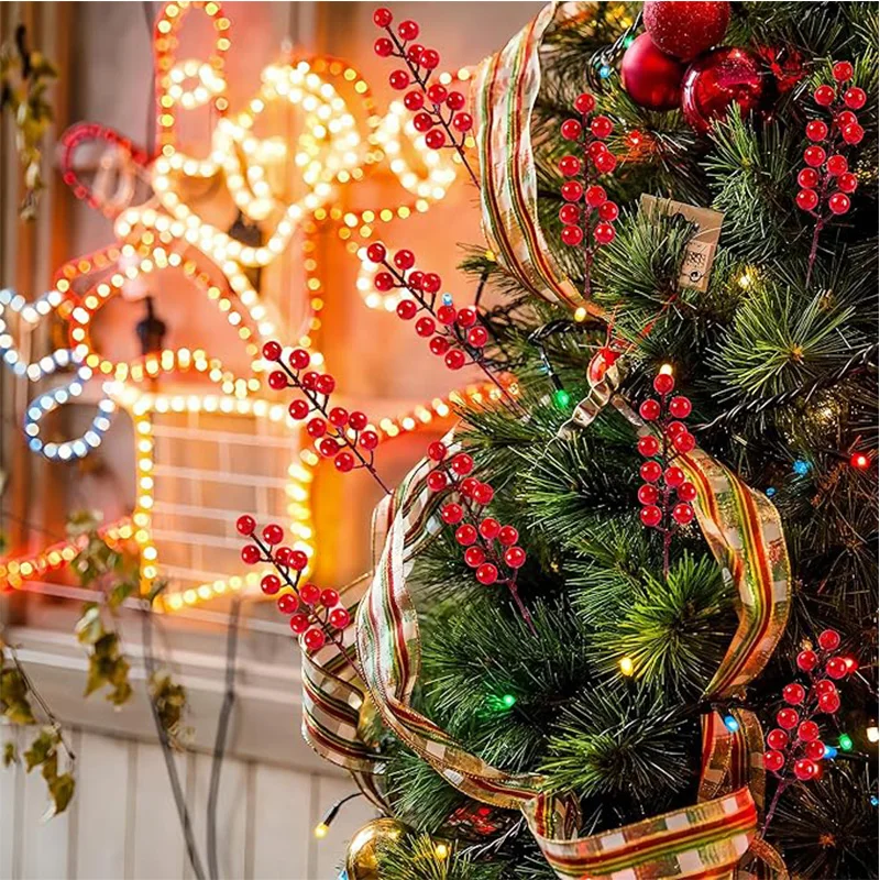 Artificial red berry stems set – 10 pcs christmas decor for trees & wreaths 2