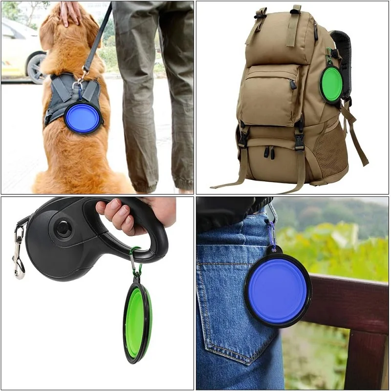 Collapsible silicone pet travel bowl with carabiner for dogs and cats 3
