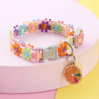 Adjustable paw print cat collar with bell colorful safety buckle 2