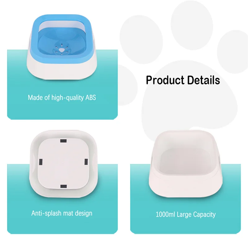 1L anti splash dog & cat water bowl large capacity spill resistant design 5