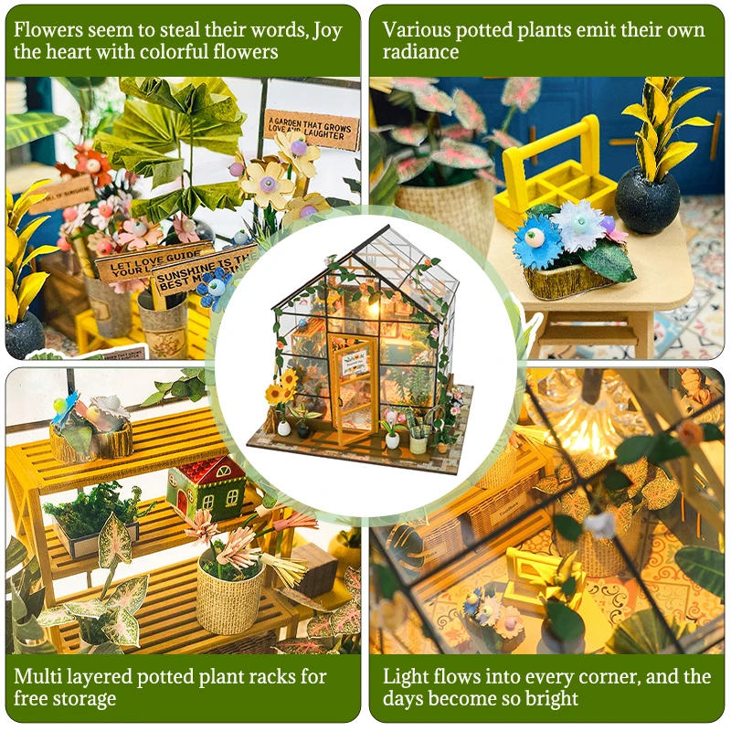 Mini diy dollhouse flower kit – handmade 3d puzzle house with furniture 4