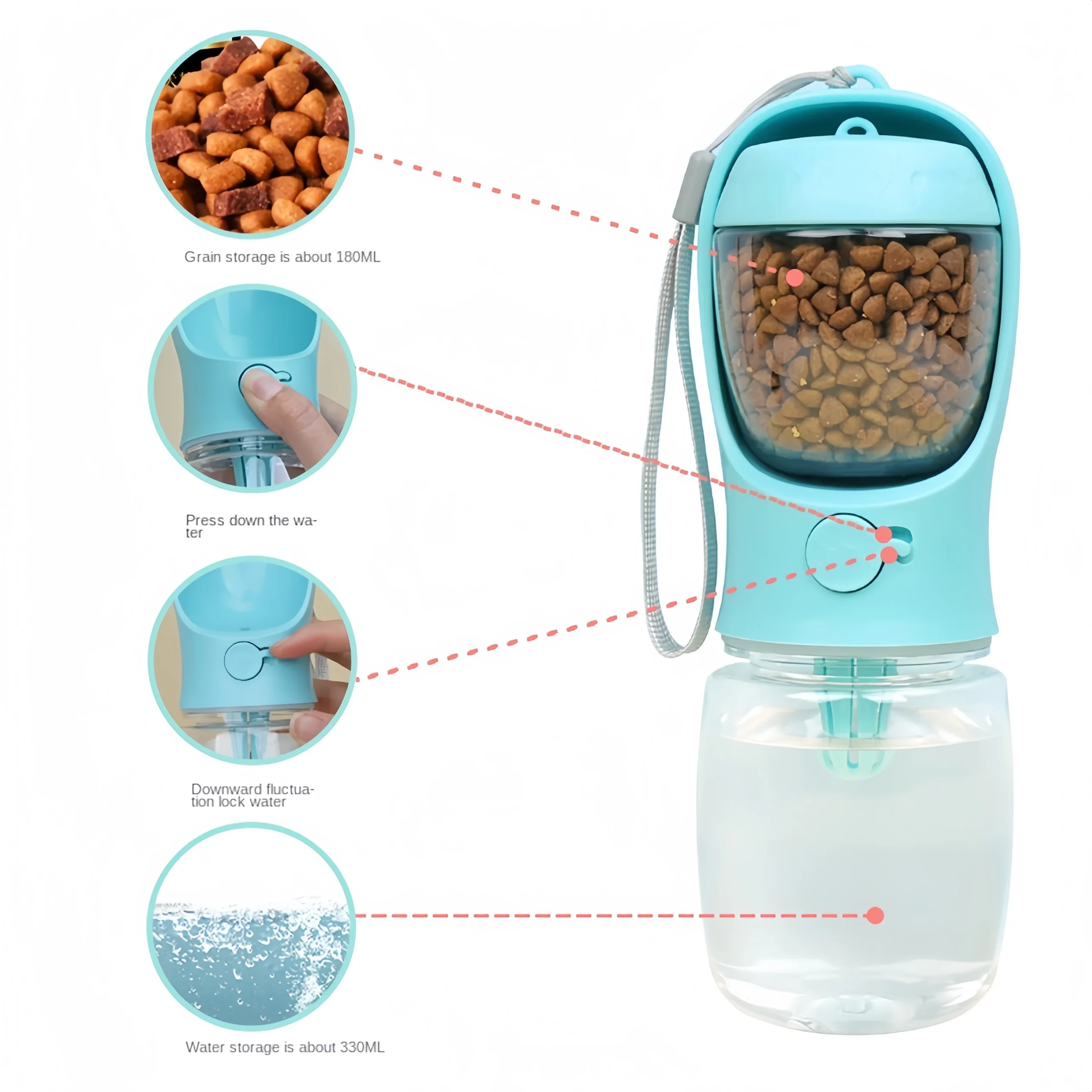 Portable dog and cat water bottle with food storage for travel 3
