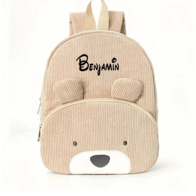 Customized Bear Corduroy Toddler Backpack – Personalized Name Plush School Bag 2