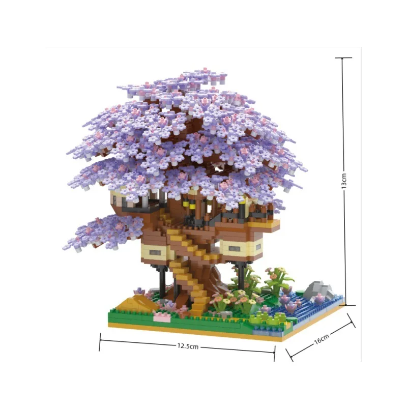 Pink Cherry Tree House Micro Building Blocks – Detailed Assembly Model 5