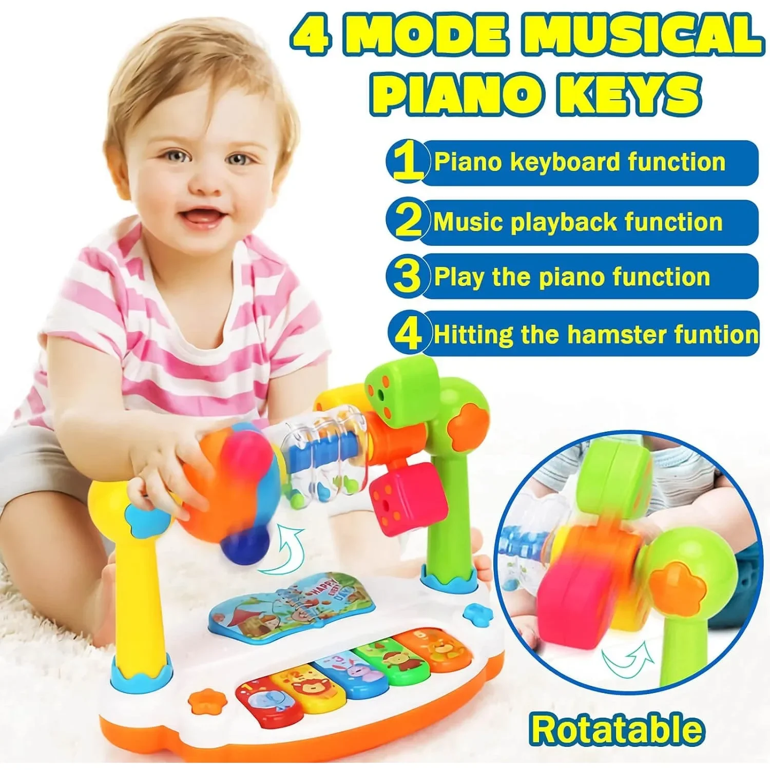 Baby Music Piano Toy – Rotating Keyboard with Lights & Sounds 4