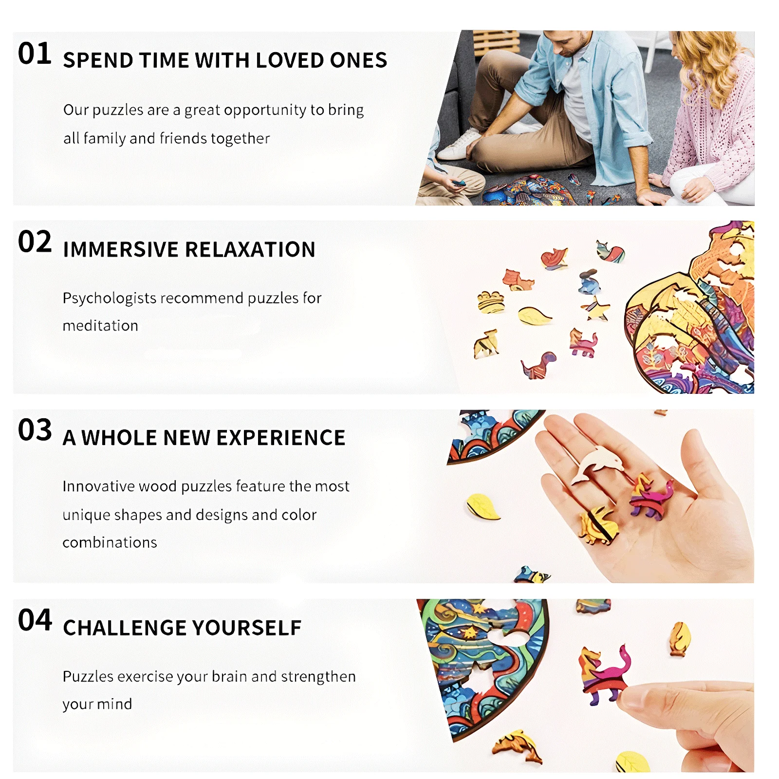 Unique Cat-Pattern Wooden Puzzle – Irregular Animal Shapes Brain Game 3