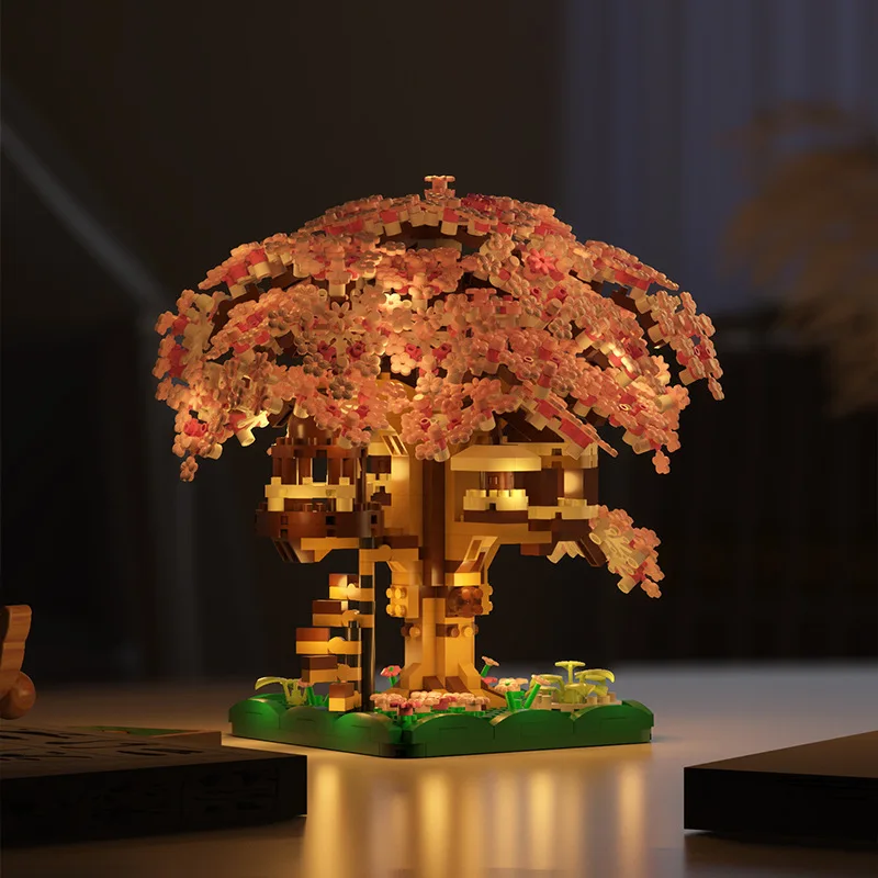 Pink Cherry Tree House Micro Building Blocks – Detailed Assembly Model 4