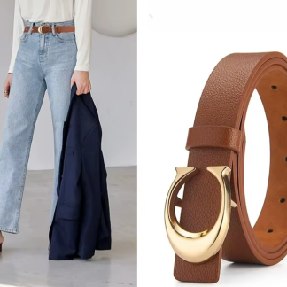 Trendy Moon Button Women’s Belt – Multi-Color Thin PU Leather Strap