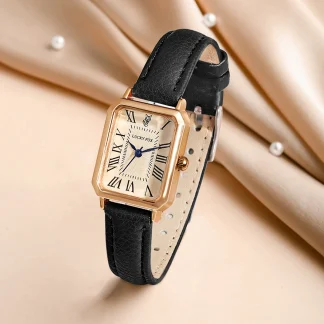 Retro Square Quartz Watch – Roman Numeral Leather Strap Wristwatch for Women 4