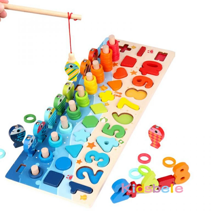 Montessori 5-in-1 Wooden Math & Fishing Learning Board for Kids 2