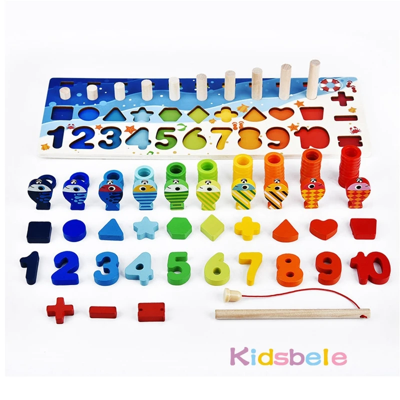 Montessori 5-in-1 Wooden Math & Fishing Learning Board for Kids 3