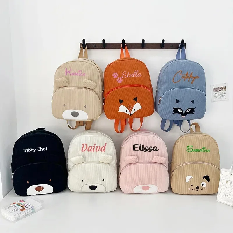 Customized Bear Corduroy Toddler Backpack – Personalized Name Plush School Bag 1