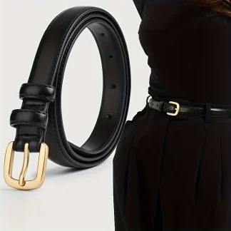 2-Pack PU Leather Casual Belt – Double Loop Needle Buckle for Women 2