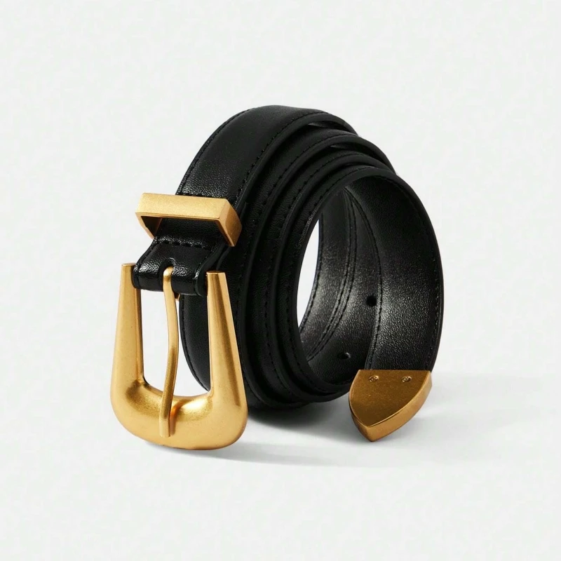 Burgundy Genuine Leather Belt – Elegant Gold Buckle Waist Accent 5