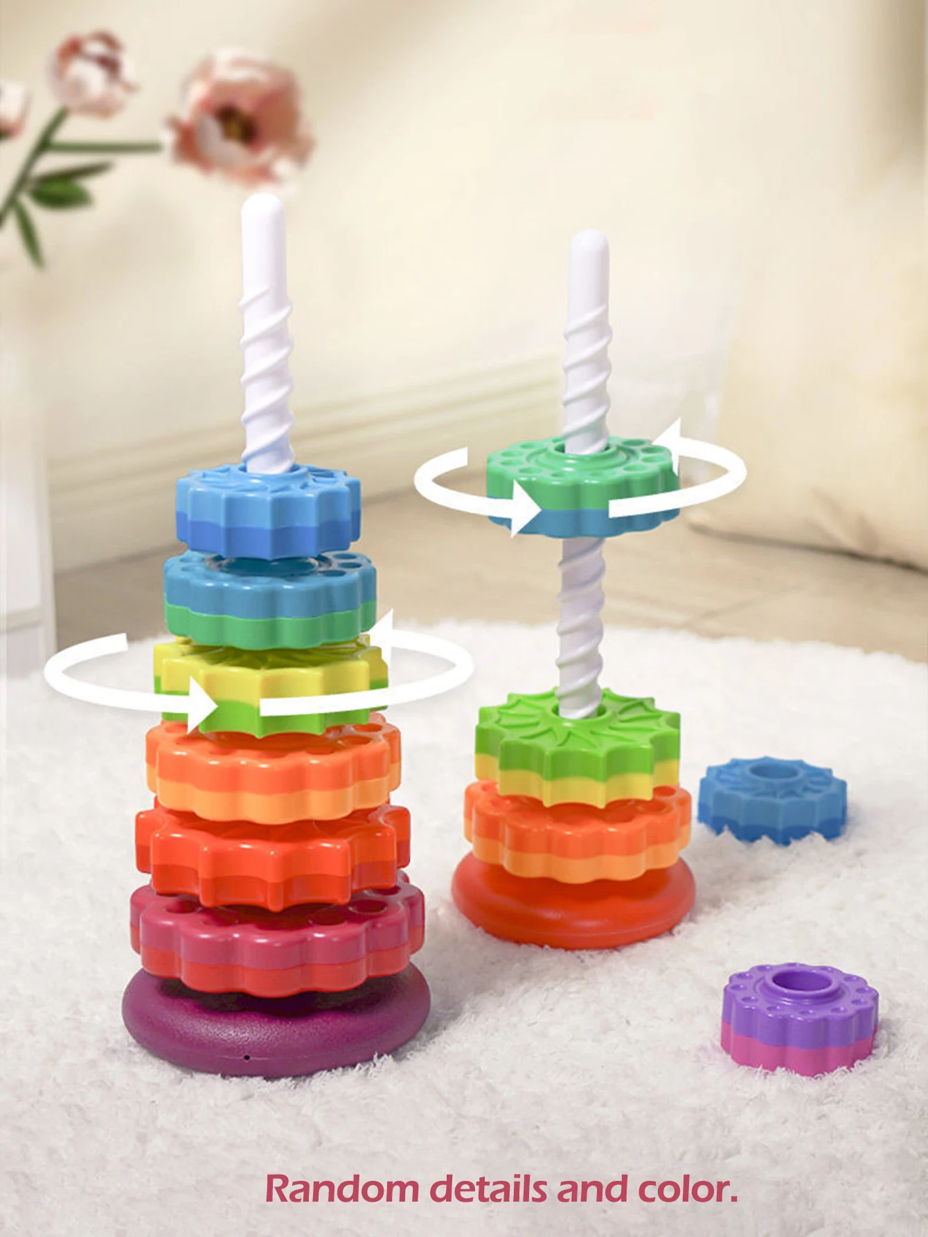Montessori Rotating Rainbow Stacking Tower for Toddlers 2