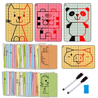 30 page children's grid symmetrical drawing toy focuses on fine motor skills writing and 4-color brush control training drawing 1