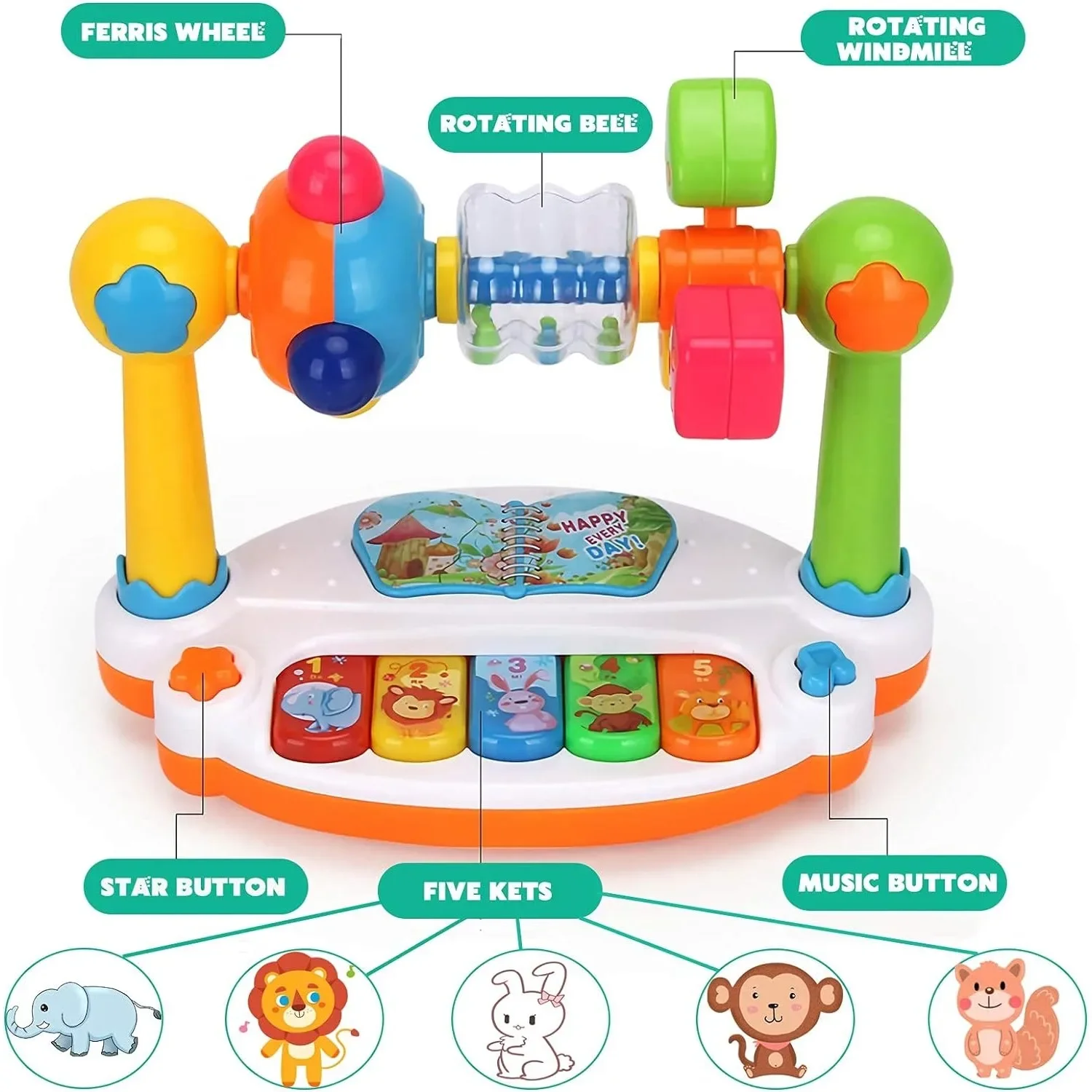 Baby Music Piano Toy – Rotating Keyboard with Lights & Sounds 5