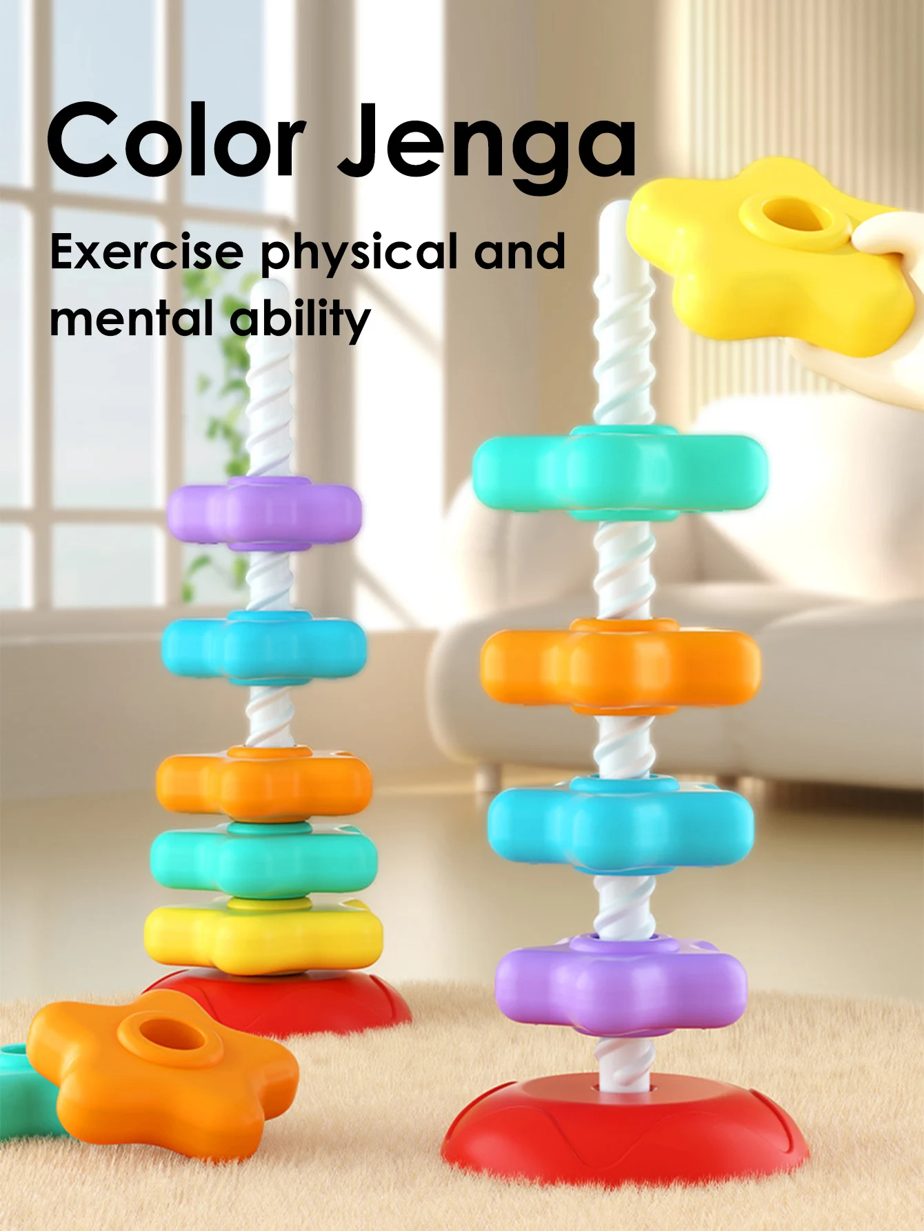 Montessori Rotating Rainbow Stacking Tower for Toddlers 4