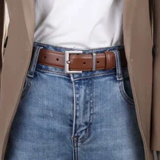 Classic Leather Square Buckle Belt – Clean Unisex Everyday Essential 37