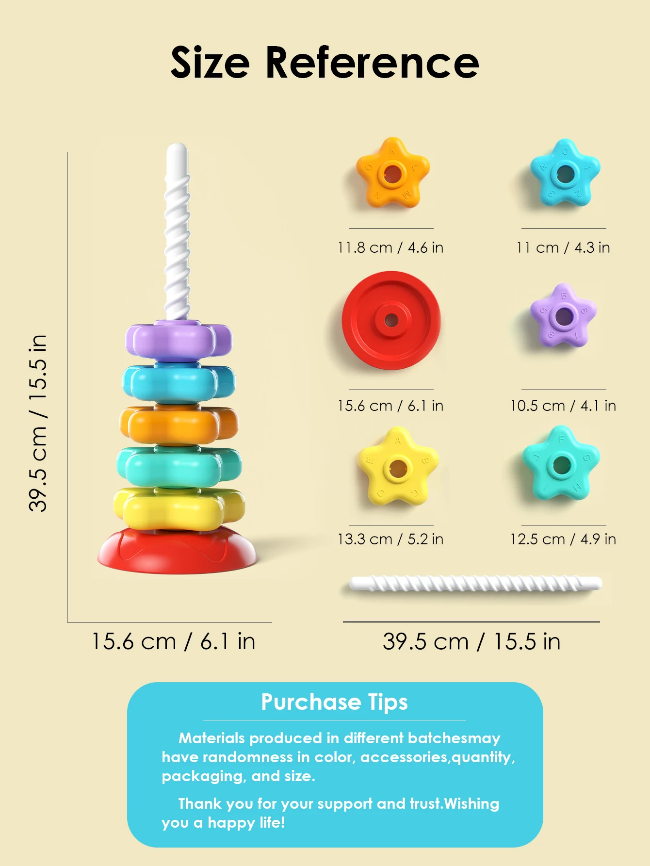 Montessori Rotating Rainbow Stacking Tower for Toddlers 5