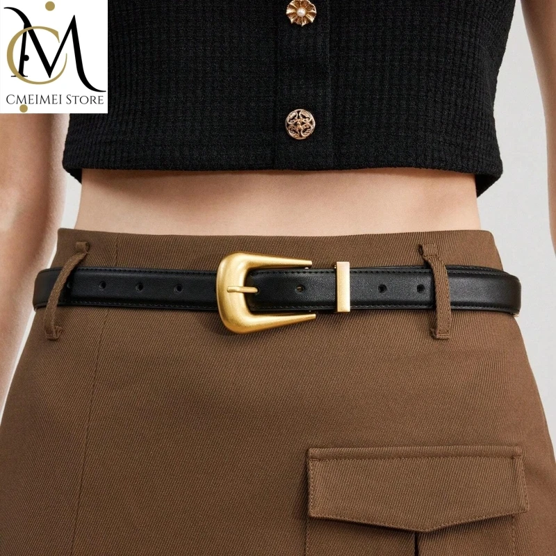 Burgundy Genuine Leather Belt – Elegant Gold Buckle Waist Accent 2