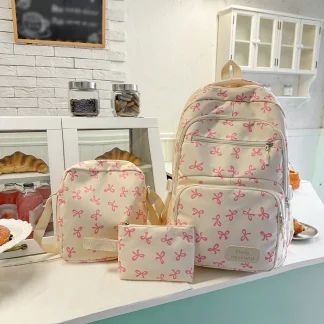 Korean Bow Print Lightweight Backpack Set (3-Piece) 8