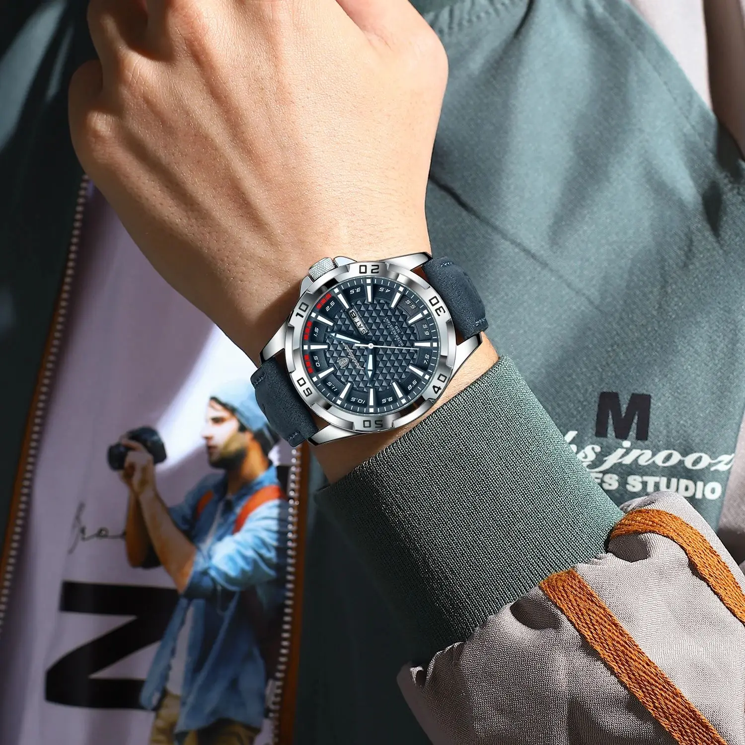 Titan Edge Men’s Leather Sport Watch – Waterproof Luminous Date Timepiece 5