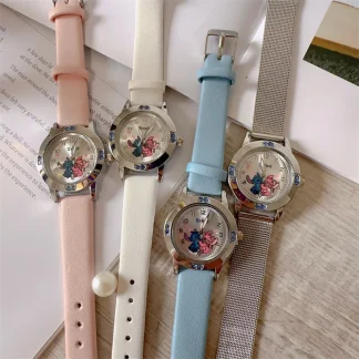 Stitch Cartoon Diamond Quartz Watch – Fashion Round Dial Gift for Girls 1