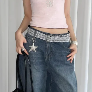 Elegant White Floral Lace Waist Belt